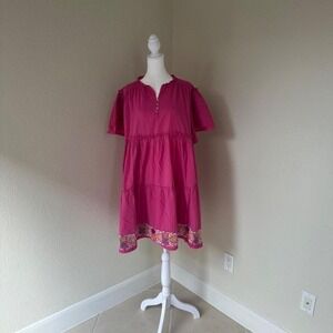 Layers Clothing Mini Tiered Dress Womens Large Pink Boho Y2K Cottagecore Retro